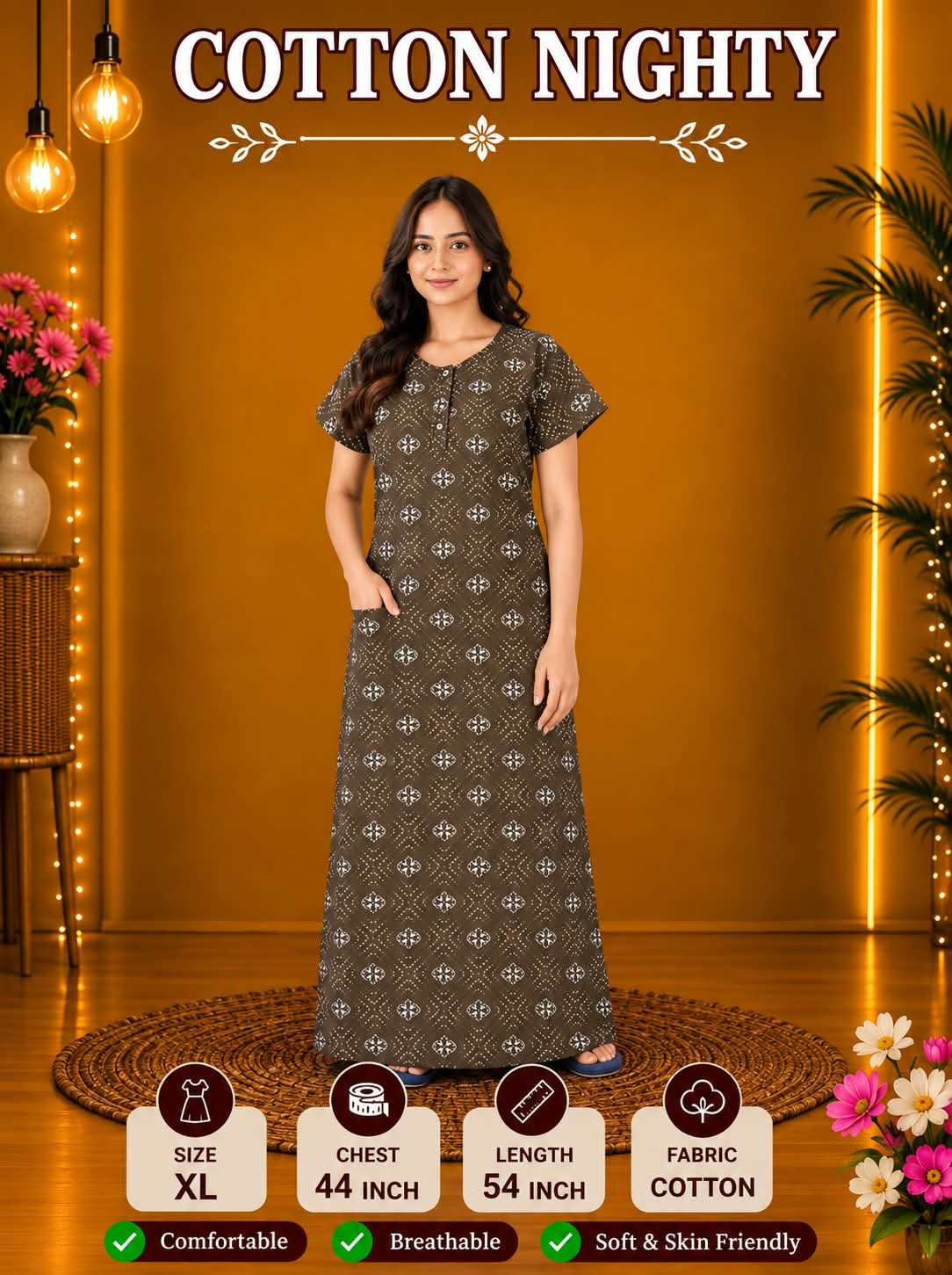 COTTON NIGHTY WITH POCKET